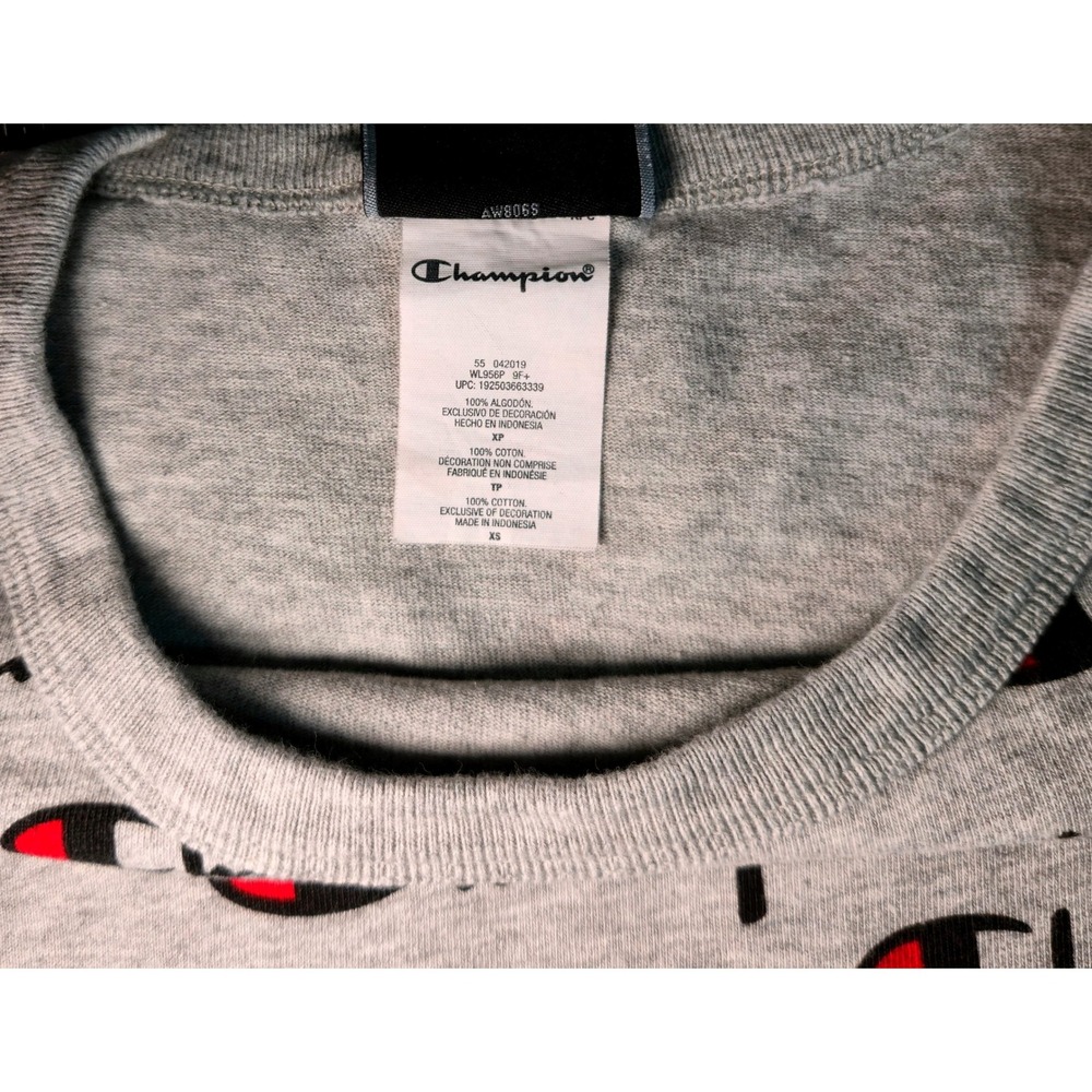 Champion Womens Gray All Over Script Logo Crop Top Tee WL956P XS - Picture 7 of 7
